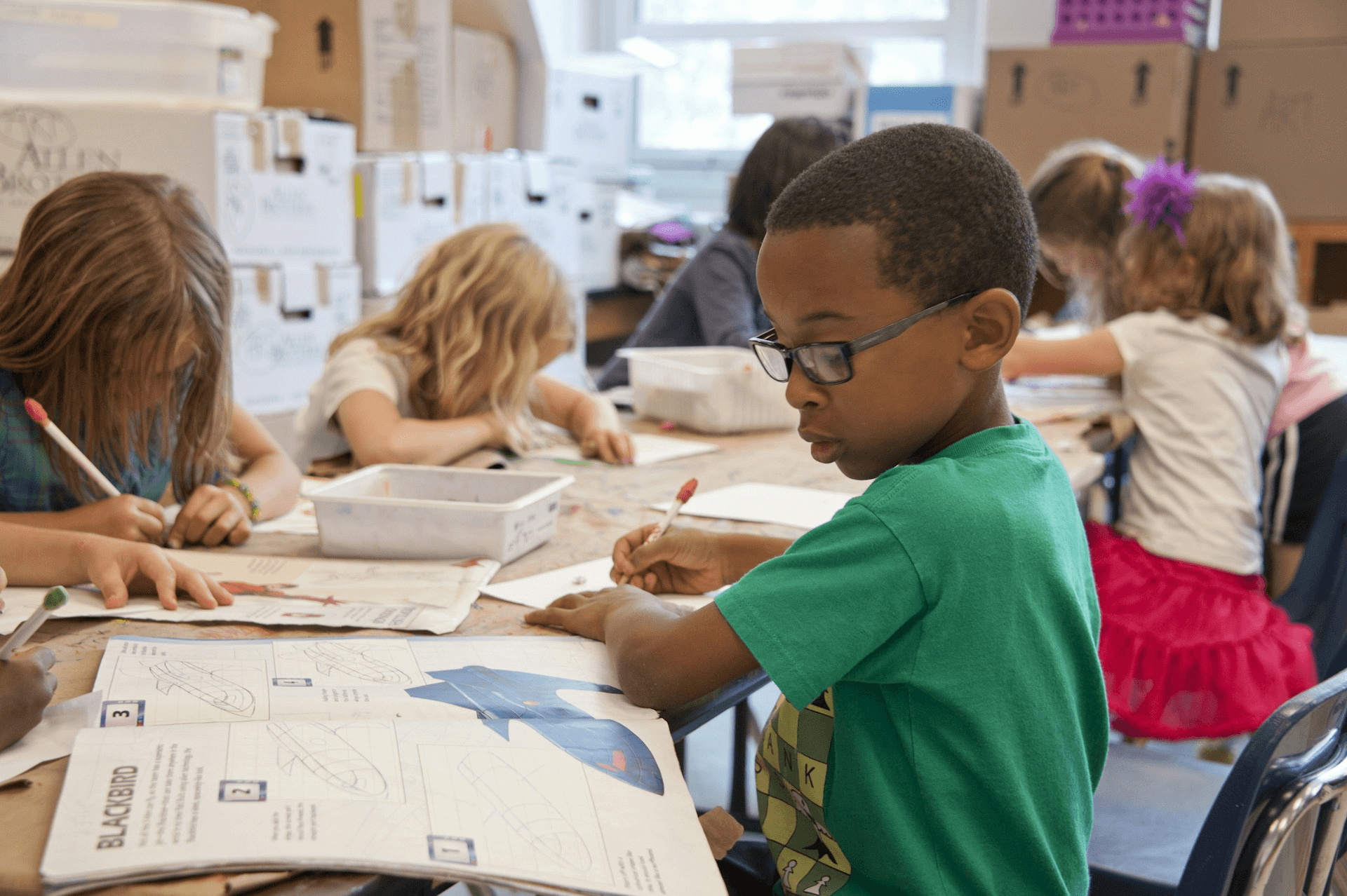 Students in a modern classroom setting